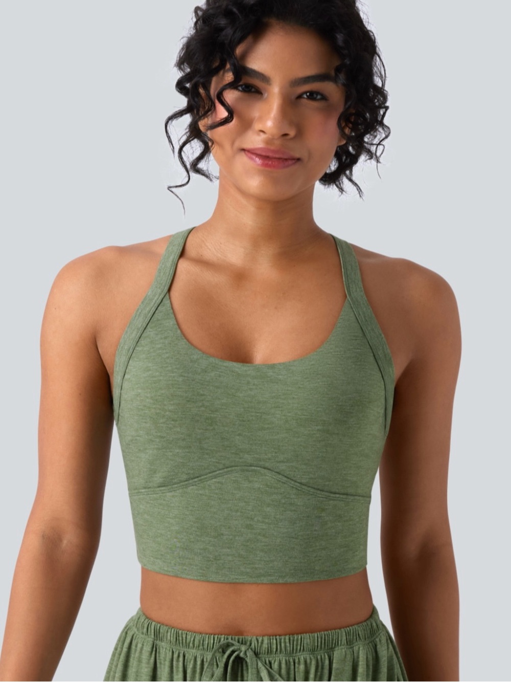 NWOT Halara Backless Twisted Adjustable Buckle Cropped Heathered Top. Large